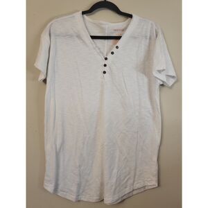 Knox Rose V Neck Button Short Sleeve White Tee Women Size Small Summer Casual
